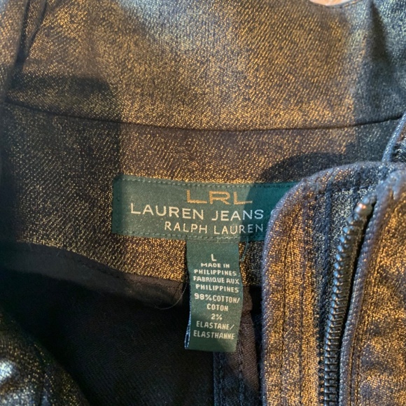 Ralph Lauren Biker Style Cotton Blend Jacket Black/Gold Size L - Picture 4 of 12